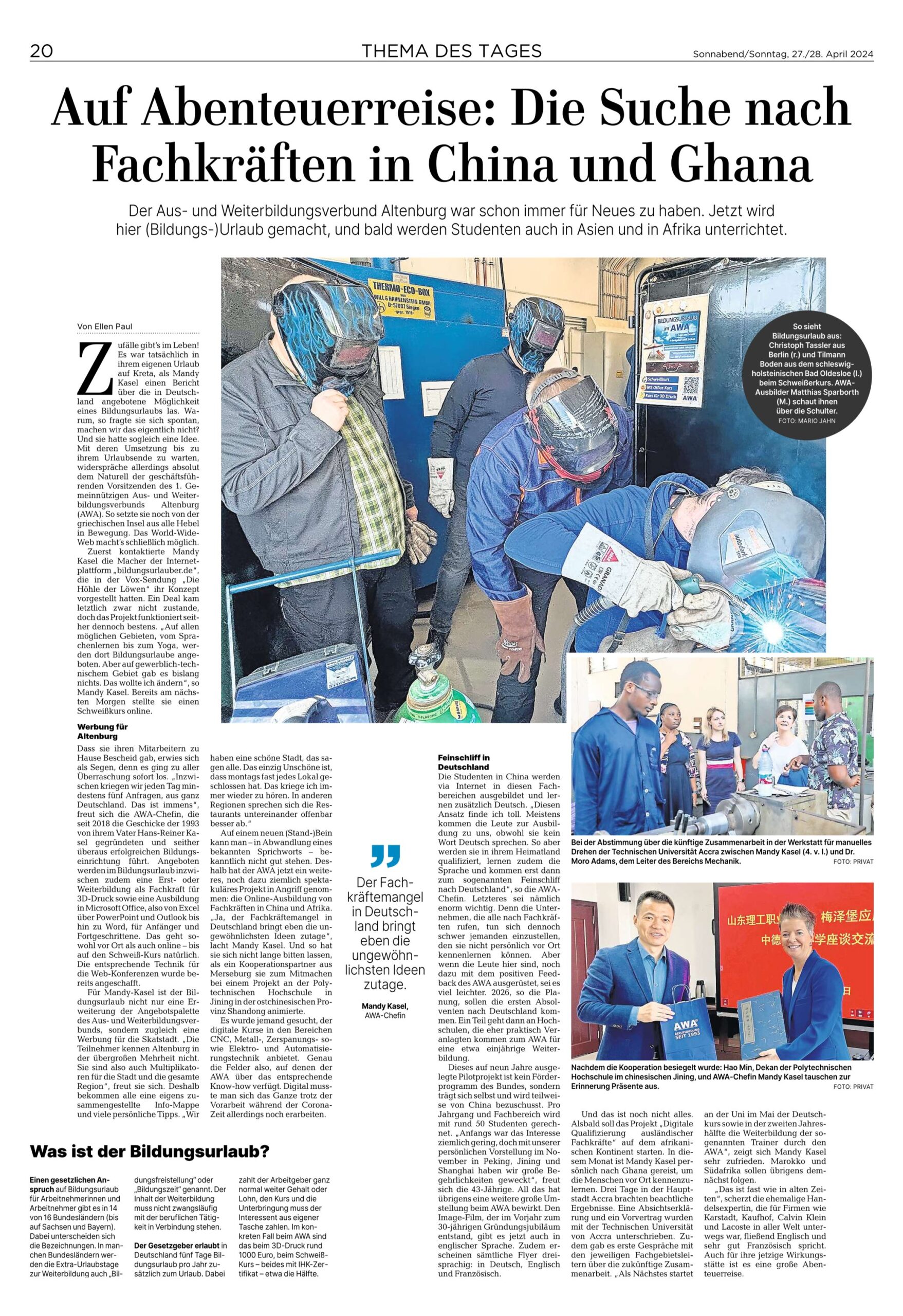 Internationale Zusammenarbeit des AWA in China und Ghana